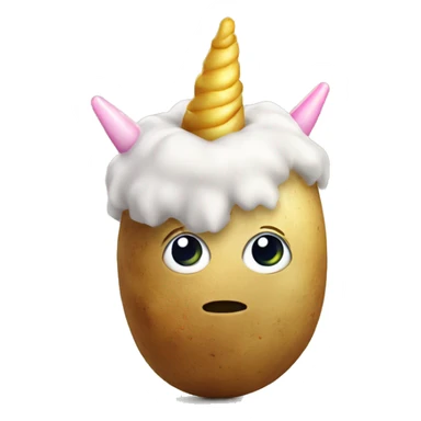 A potato wearing a unicorn horn sticker