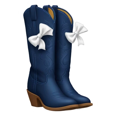 Pair of tall navy blue cowboy boots and two little white bows sticker