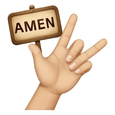 hand holding a sign "amen" sticker