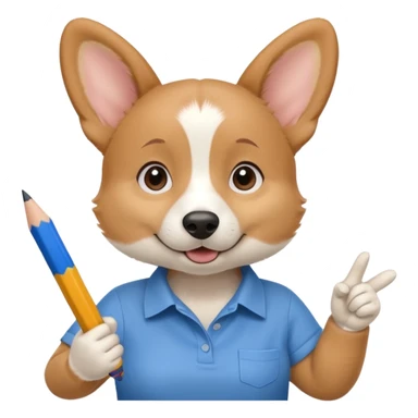 perrita caricatura gorgi gales trabajadora con camiseta celeste apuntando con un lapiz hacia el costado izquierdo sticker