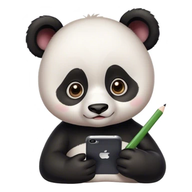 big eyes cute panda studying in his smartphone sticker