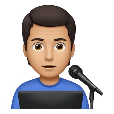 A man speaks into a microphone, and there is a prompter screen in front of him. sticker