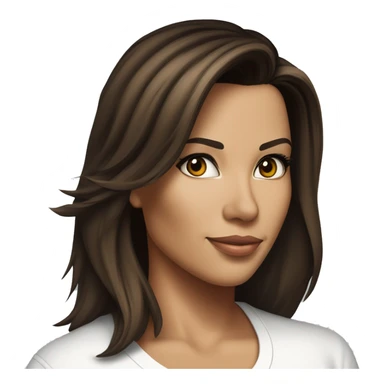 3/4 face, contrasted, shadow, light, Eva Longoria expression, standing from a distance, thin nose, brunette woman, hazel eyes, long eyelashes, dark shoulder shaded hair, white t-shirt, jeans, white sneakers sticker