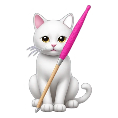 White cat with pink crochet hook sticker