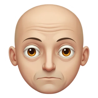 Steven Miller, bald, grim expression, narrow face, bottom lip sticking out, eyelids lower on outer sides sticker