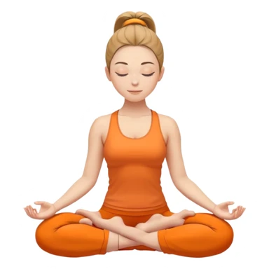 caucasian woman with ponytail in lotus position meditating, eyes closed with a slight smile, peaceful expression, orange yoga clothes sticker