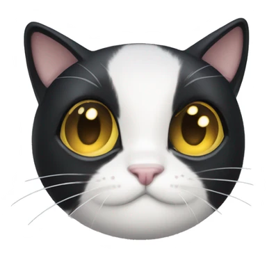 a cute tuxedo cat face with black ears and white face, big round yellow eyes, clipped ear, very cute sticker
