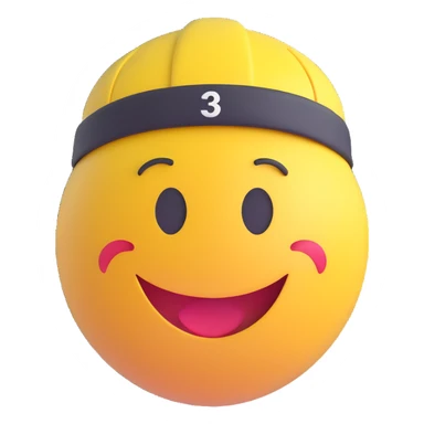 3D smiley emoji, round shape, runner: wearing headband, race number, funny face sticker