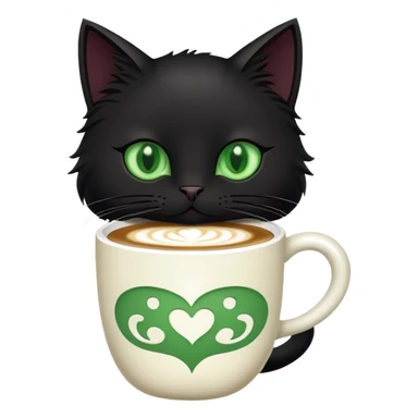 Black cat with green eyes and latte sticker