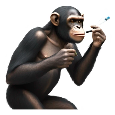 Chimp hitting a vape sticker
