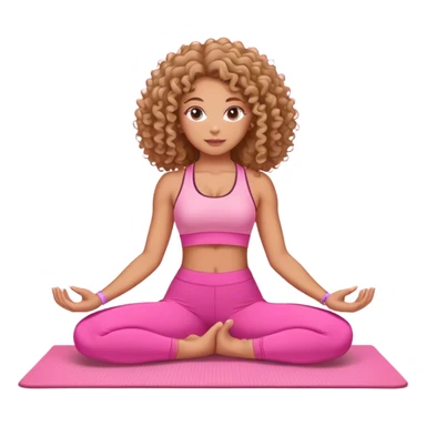 Uma mulher de cabelo cacheado, usando roupa de yoga rosa, em uma posição de yoga bonitinha  sticker