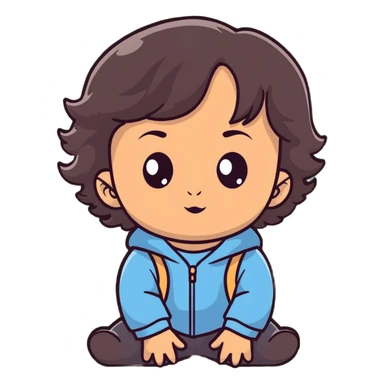 toddler face with big eyes, medium skin tone, and dark wavy hair sticker