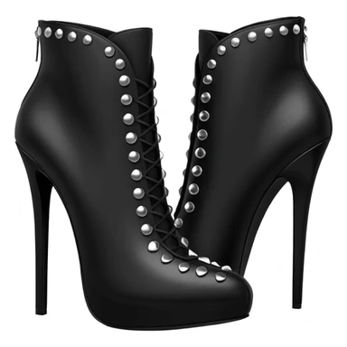 black studded leather 10 inch ankle bootie stilettos, rendering sticker