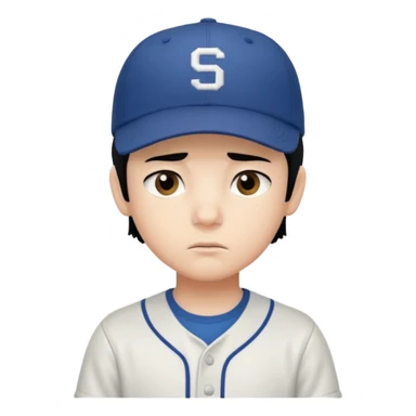 Gere um menino de cabelos preto e boné pro lado com feição séria sticker