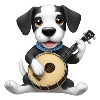 Black and white dog playing banjo sticker