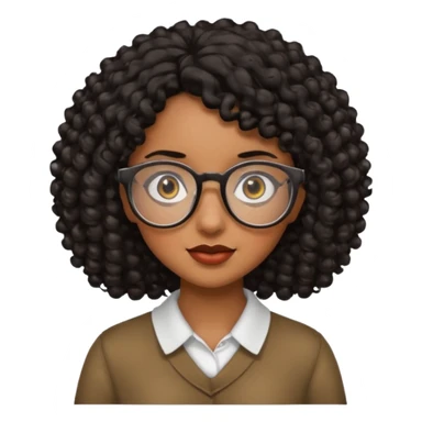 Chica con cabello rizado color negro, piel morena y que use lentes sticker