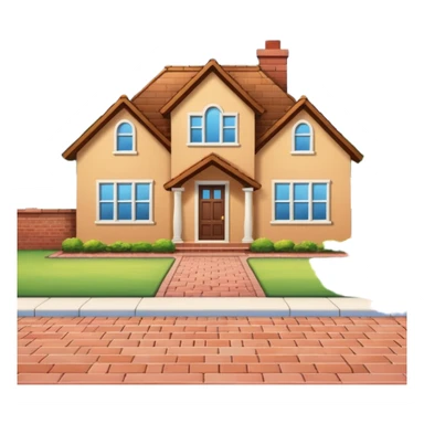 driveway emoji with a house in the back, clear and simple sticker