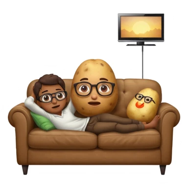 A potato on a couch watching tv sticker