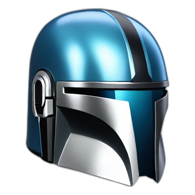 shiny blue and silver mandalorian helmet with black sticker