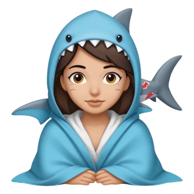 Egyptian-haired girl with black eyebrows, brown hair, Iranian descent, wearing a shark costume with a blanket. sticker
