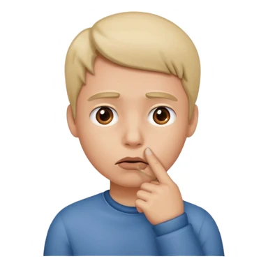 A person who made a mistake putting their finger by their mouth sticker