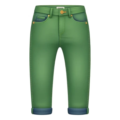 A 3D cartoon green  jeans with pockets and stitching details, casual slim fit, clean isolated background, Memoji-style. sticker