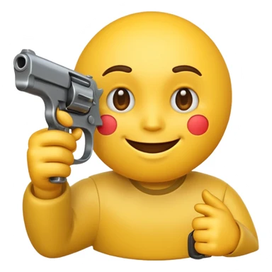 yellow emoji face with a hand holding a gun sticker