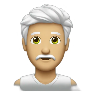 hombre blanco conlente y un peinado clásico de lado, apuntando hacia el frente de medio lado mientras guiña un ojo , usando una franela balnca con dordes verdes sticker