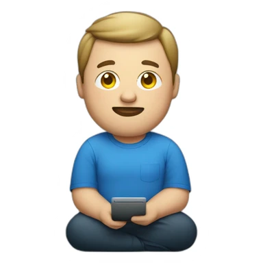 fat man with computer in a blue shirt sticker