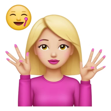 Yellow circle emoji sighing and drumming fingers up the side of their head the eye is closed it is a side profile pink lipstick and pink nails sticker