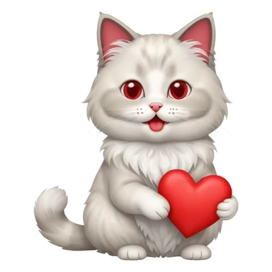 Full body ragdoll Cat holding a heart and mouth open sticker