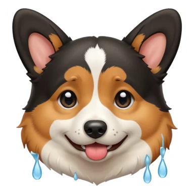 black tricolor corgi with no tail and crying sticker