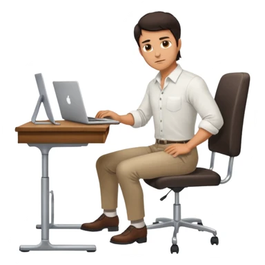 Rich man working on a chair at office in shirt, dark hair, and near the desk with laptop he is german very beautiful looks like, full body view sticker