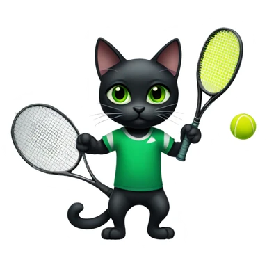 Black cat with green eyes playing tennis  sticker