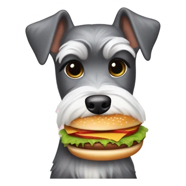 Schnauzer dog, eating a hamburger ￼ sticker