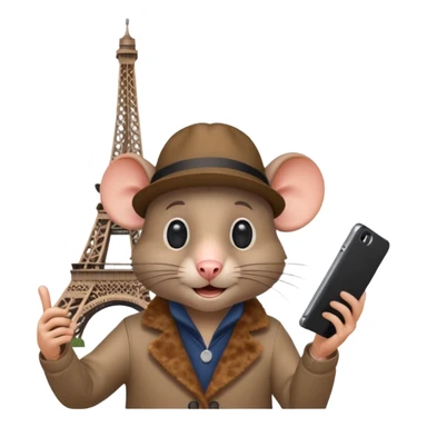 Rat tourist taking selfie in front of Eiffel Tower sticker