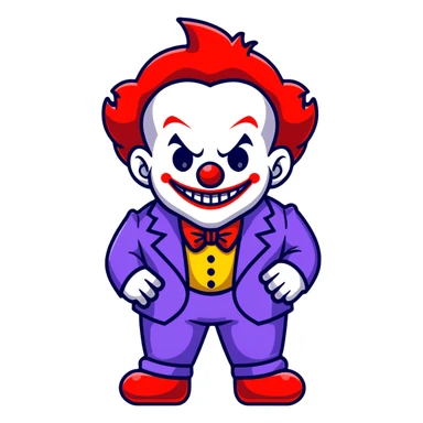 demonic clown wearing a leisure suit with accessories sticker