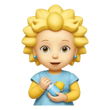 A 3D cartoon baby character fully yellow skin, styled like Maggie Simpson, with pacifier, big eyes, smooth shading, Memoji-style rendering, consistent with other yellow Simpsons characters. sticker