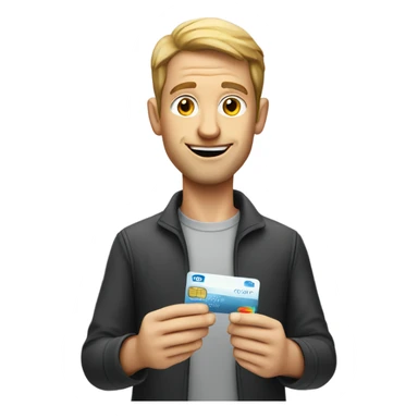 White man holding credit card with a table of salt sticker