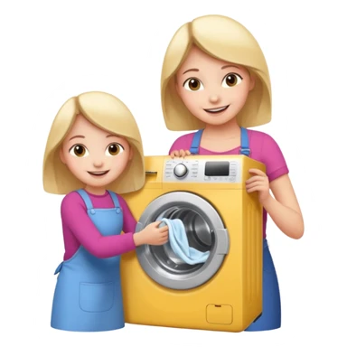 Mother and little daughter opening a washing machine door sticker