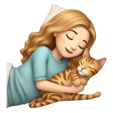 extremely light skin girl with light brown hair sleeping with cute bengal cat sticker
