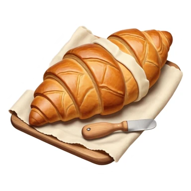 Baking humanless avatar in clean vibrant style illustration. Fresh croissant and rolling pin, warm golden tones, simple shapes, flat design, high contrast, cozy and friendly. sticker