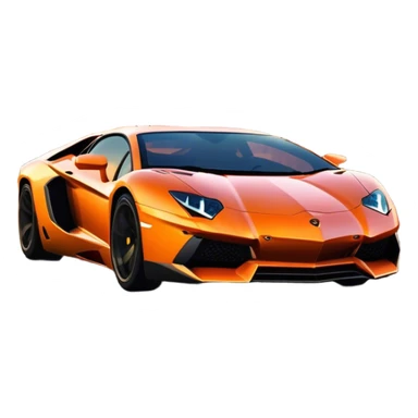 Lamborghini Aventador speeding down Sunset Avenue at dusk, headlights blazing. The sky glows in warm sunset hues, reflecting off the sleek car. Motion blur emphasizes speed, with palm trees and city lights in the background. Transparent background. sticker