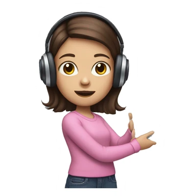 Brunette haired girl wearing pink cat headphones adn holding a smart tablet sticker