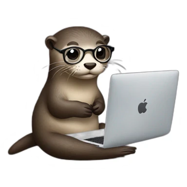 otter with eyeglasses leaning against a pillow while using a macbook sticker