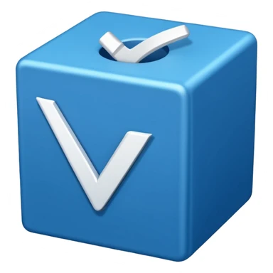 A blue box  and a white tick 4d sticker