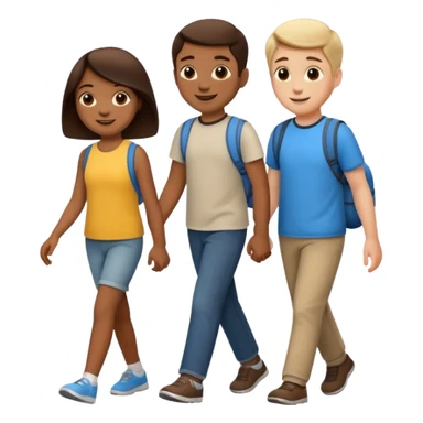iOS emoji style. 2 friends and a child walking and talking.  sticker