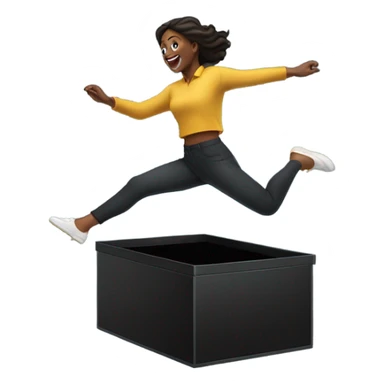 woman jumping on black box sticker