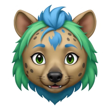hyena with feminine  blue and green hair sticker