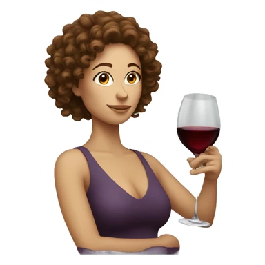 White Woman with curly brown hair drinking wine sticker